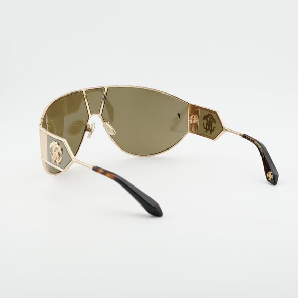 Roberto Cavalli SRC093 300G Sunglasses Gold Shield Frame, Golden Lenses